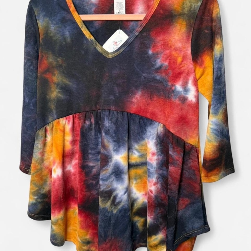 Small Colorful tie-dye v-neck babydoll tunic top